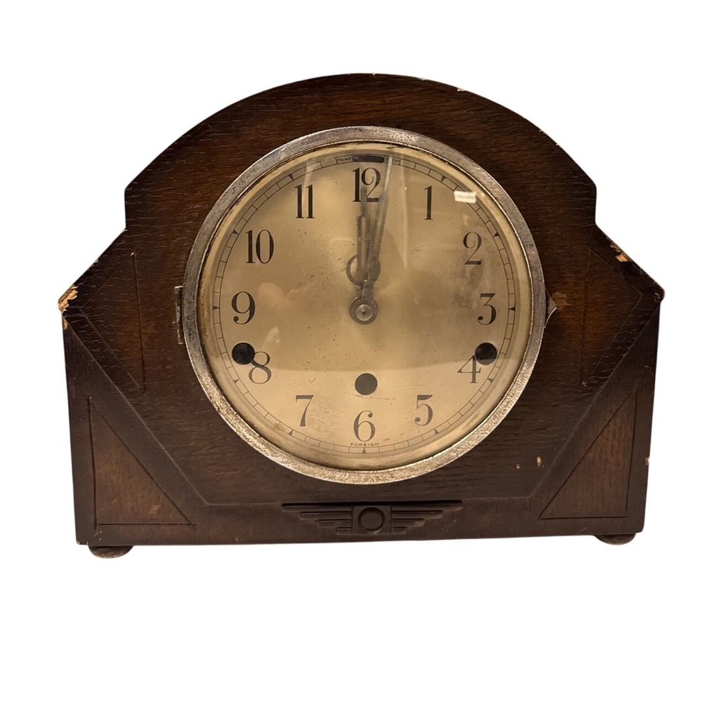 Vintage Art Deco Oak Cased Westminster Chime Mantel Clock Solid Heavy *READ
